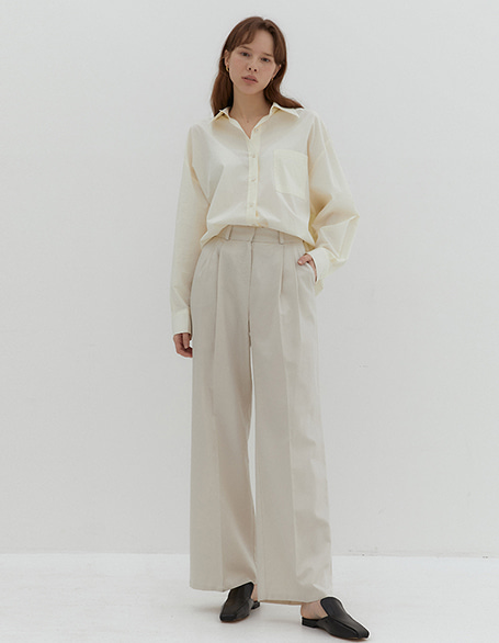 COTTON TWO TUCK WIDE PANTS CREAM